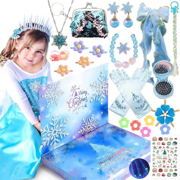 Jule-adventskalender 24 Nedtællingskalender Juleblindæske Unicorn Is og sne smykker Juleferie gavelegetøj til piger Xmas Gift 1
