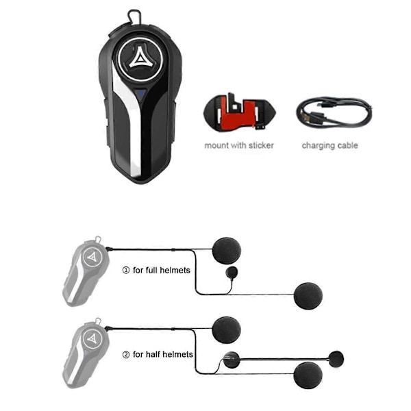 BT5.0 Motorcykel Headset Intercom Interkommunikation Utomhus Ridning Vattentät Fullhjälm Headset med Brusreducering