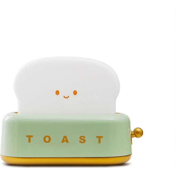 Toaster Lampe, Toast Natlampe Sød LED, USB Genopladelig, Dæmpbar Varm Toast Lampe med Timer (Grøn)