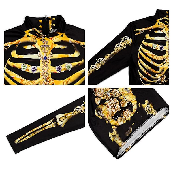 Kvinders Halloween-kostume Skeletkjole Langærmede Stretchy Kort Mini Kjole style 1 L
