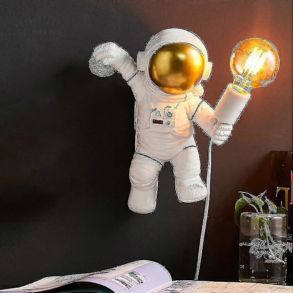 Lasten seinävalaisin kytkimellä ja pistokkeella, moderni astronautti seinävalaisin lastenhuoneeseen 1,5 m kaapelilla, E27 sisäseinävalaisin pojille ja tytöille, yövalo, Whi