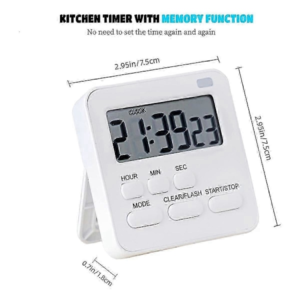 Kökstimer, Äggtimer med Klocka, Digital Timer Stoppur med LCD Högt Alarm för Matlagning, Bakning, Sport, Studier, Etc