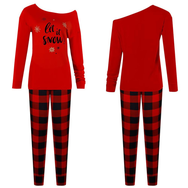 Julebokstavtrykk for kvinner Pyjamassett Juleoverdeler med lange ermer rutete bukser Pyjamas Hjemmeklær Red 3XL