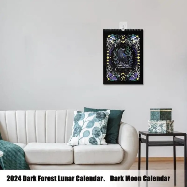New Moon Calendar 2024 Dark Forest Lunar Calendar 12 kuvituksella Seinäkoristelukalenterit joululahjaksi adventtikalenteriin
