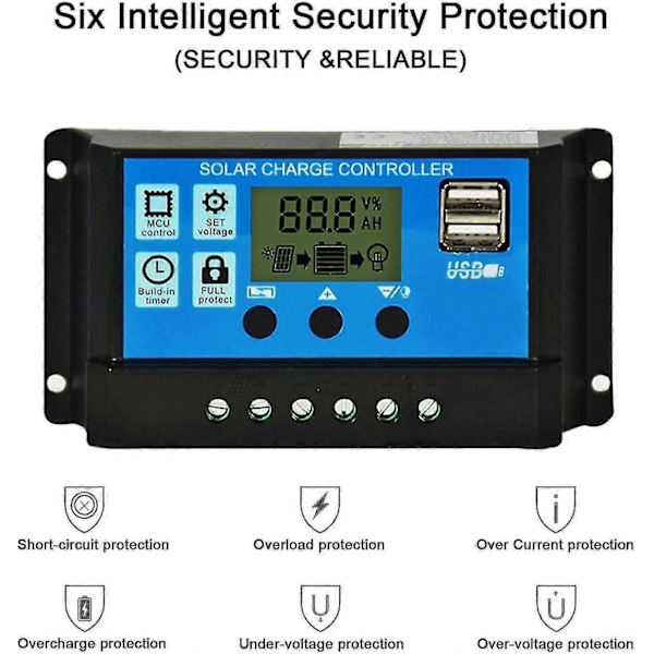 Solar Charge Controller, 20a Solar Panel Controller 12v/24v Pwm