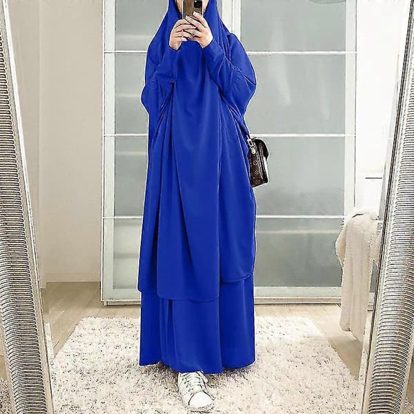 Uae Saudi Solid Robe Kjole Hætteklædt Sæt Etnisk Tøj blue