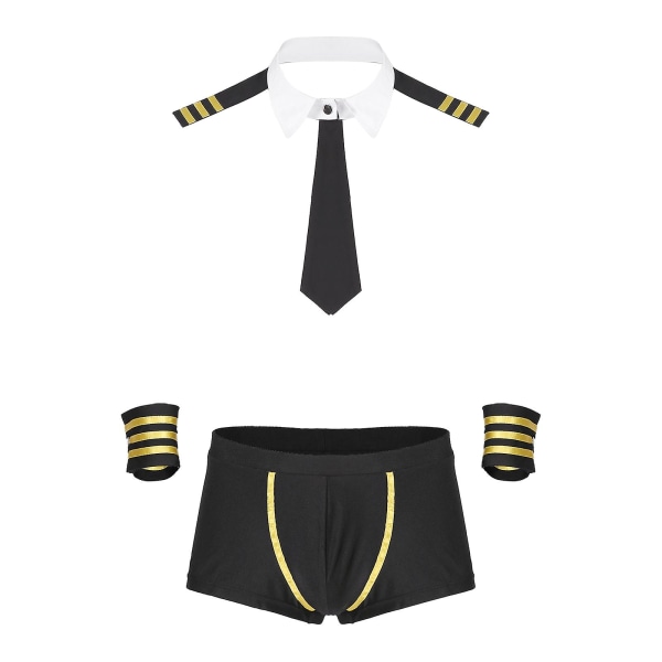 Mænds sexet sømandskostume 4-delt slips krave boxershorts undertøj Kaptajn uniform lingeri sæt til Halloween fest L