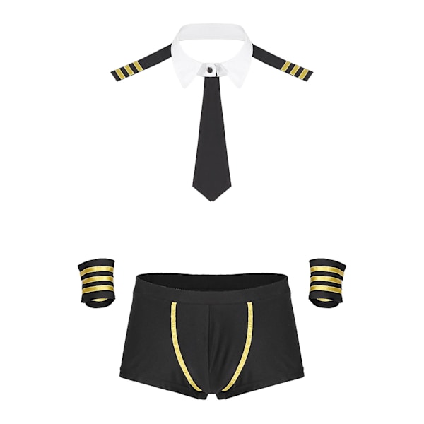 Sexig sjömansdräkt för män 4-delad slips krage Boxer Underkläder Kapten Uniform Underkläder Set för Halloween-fest M