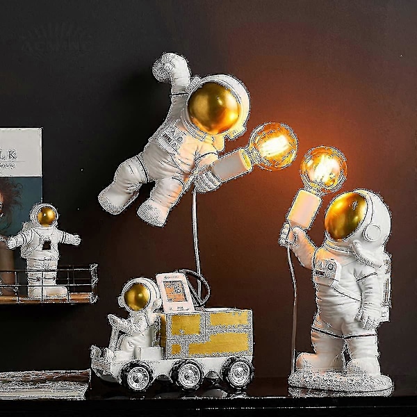 Barnevegglampe med bryter og støpsel, moderne astronautvegglampe for barnerom med 1,5 m kabel, E27 innendørs vegglampe for gutter og jenter, nattlys, hvit
