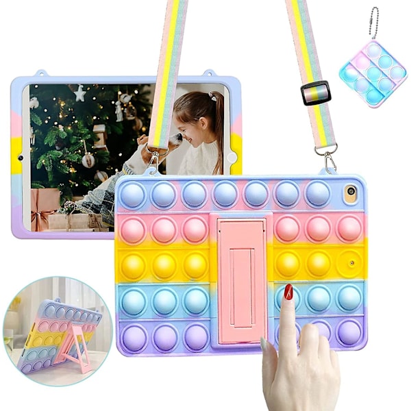 Fidget-lelukotelo iPad 8./7./9. sukupolvelle 2020/2019/2021, [2 kpl] Koko kehon suojakotelo Mini-avaimenperä, iskunkestävä tablettikotelo taitettavalla jalustalla
