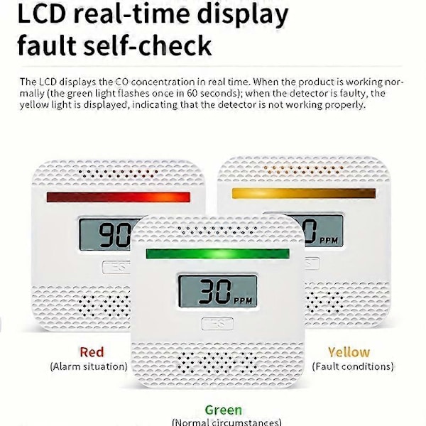 Uudet mallit 1kpl Hiilimonoksidi-ilmaisin, CO-hälytin, paristokäyttöinen, CO-ilmaisin LCD-digitaalinäytöllä ja äänivaroituksella kotiin,