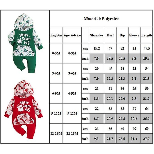 Vastasyntynyt baby , lapset 1. joulua, hyvää joulua, hupullinen pitkähihainen haalari Body-asu Green 0-3M