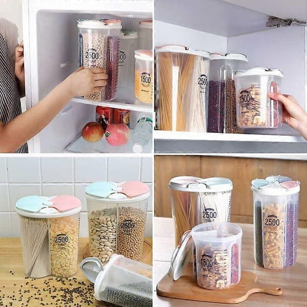 2-rums madbeholdere, 2500ML Multi-rums krukke klar plastik opbevaring J