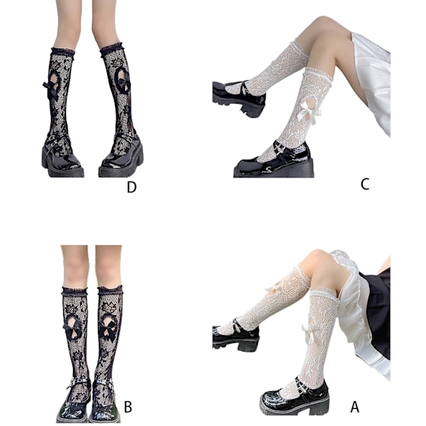Maid Søde Blonder Lolita Strømper Rør Lange Strømper Bunke Bunke Strømper Sød Kvinder Pige Strømper Knæhøje Nylon Elastisk Hul Ud Bue Mesh Net Strømper Kvinde C