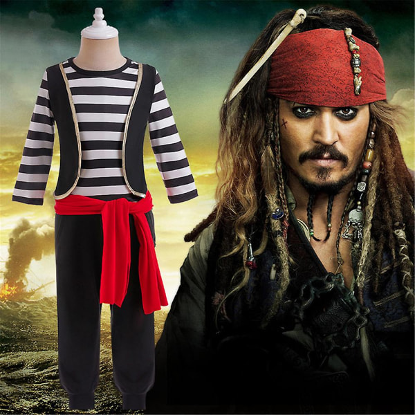 Kids Pirate Cosplay kostyme Topper+bukser+belte Halloween Fest antrekk Sett Fancy Dress Gaver 1-2 Years