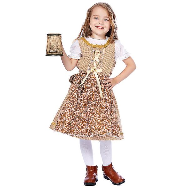 Färgglad Dirndl Oktoberfest för barn Dräkt Alperna National Toppklänning Cosplay Fancy Party Dress Carnival Halloween Navy S