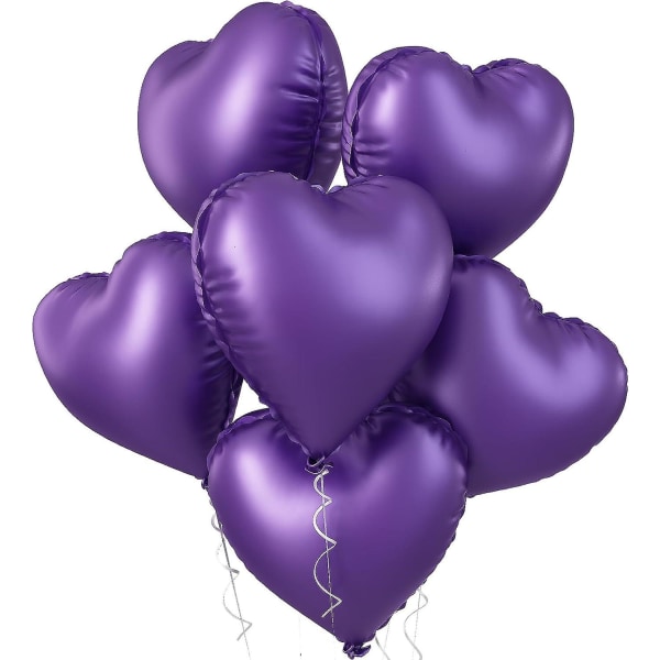 Svarta hjärtballonger, 5 st svarta hjärtformade ballonger folie, 18 tum metalliska svarta folieballonger Alla hjärtans ballonger Helium för alla hjärtans dag, Weddi Purple