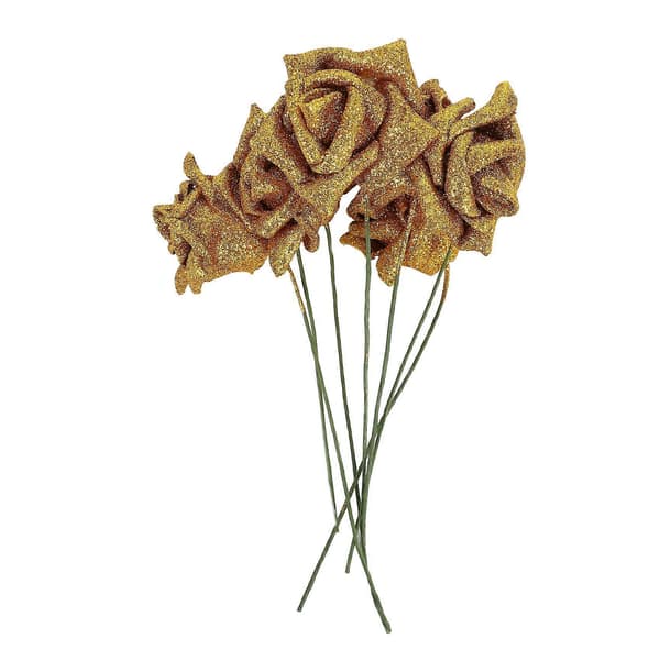 7 stk. Skum Glitter Kunstig Rose Dekor, Gull