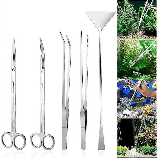 Akvarium Aquascaping Kit 5 i 1 Rustfrit Stål Akvarietank Vandplanteværktøjsæt Tang Saks Spatel