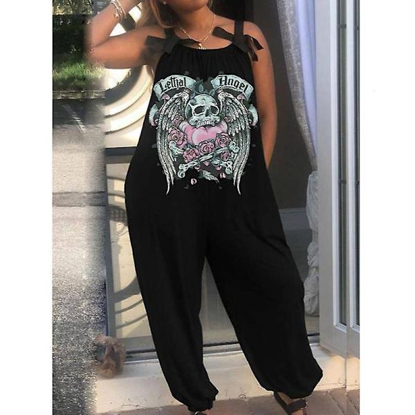 Halloweenoveraller för kvinnors printed jumpsuit Loose Fit Casual Playsuit Haklapp Overall Baggy Harem Byxor style 12 L