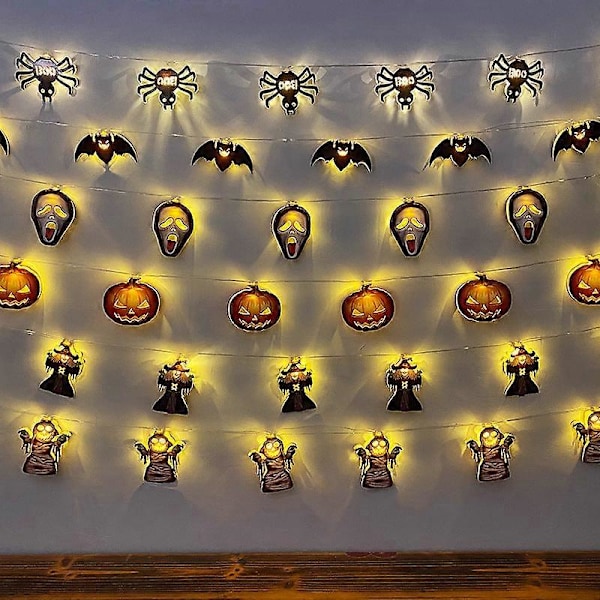 Halloween Jul Julegaver Dekoration Dekorativ Lyskæde Led Party Græskar Kranie Troldmand Modellering