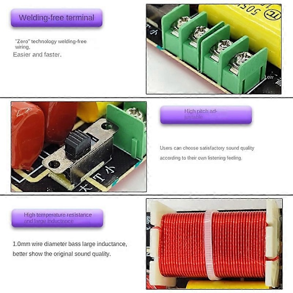 2 kpl -250 250W 2-tie jakosuodin diskantti basso jakosuodin DIY kaiutinsuodatinpiiri kotiin
