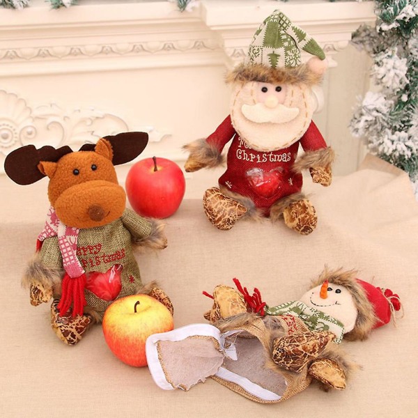 Joulun sarjakuvanukkelahjapussi omenoille Tyylikkäät joululahjapakkauspussit juhlalahjaksi Deer