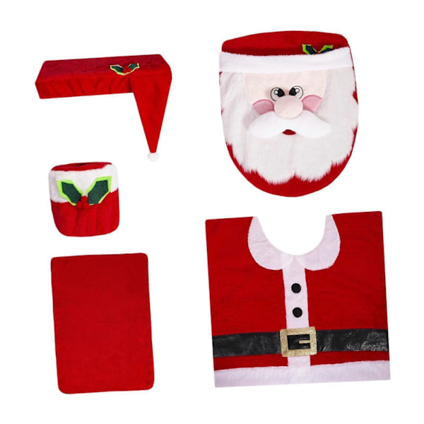 5 Delar Jul Toalettsitsöverdrag Set Jultomte Dekoration Toalettöverdrag