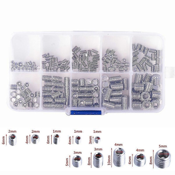 200 stk. 304 Rustfrit Stål Grub Skruer Hex Sokkel Skrue Sortiment Kit Sæt M3/m4/m5/m6/m8 (forvirrende)