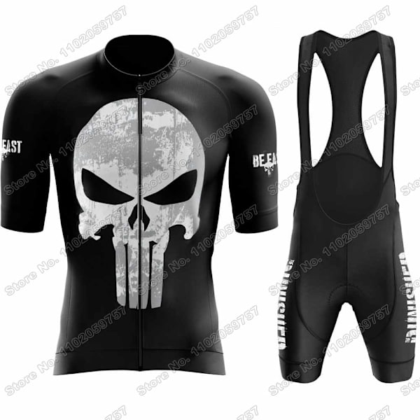 2023 Skull Cykeltrøje Sæt Justiceiro Cykeltøj Mænd Punisher Road Bike Shirt Suit Cykel Bib Shorts MTB ridetøj 13 3XL