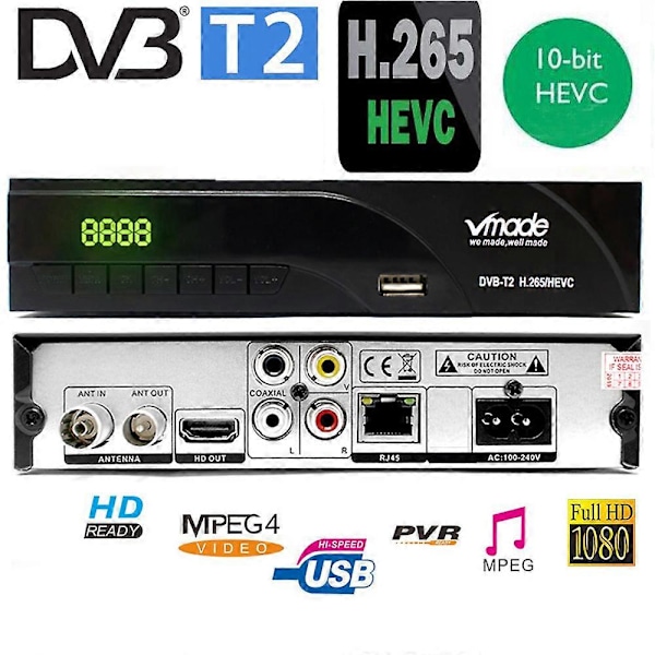 Ny H265/10Bit DVB-T2 Digital Broadcasting TV-boks Dvb T2 Terrestrisk Digital TV-mottaker med HD & Scart Dolby Ac3 H.265 Youtube