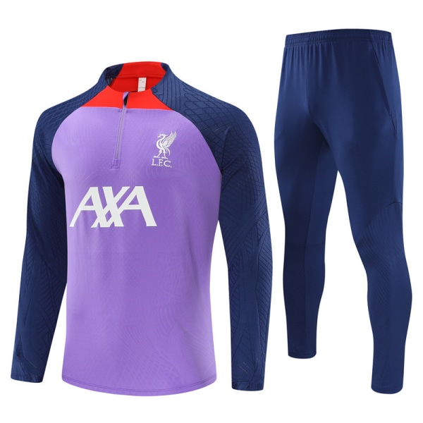 23-24 sæson Liverpool langærmet trøje til voksne og børns fodbolduniform opvarmning langærmet halvtræk træningsuniform Purple XL