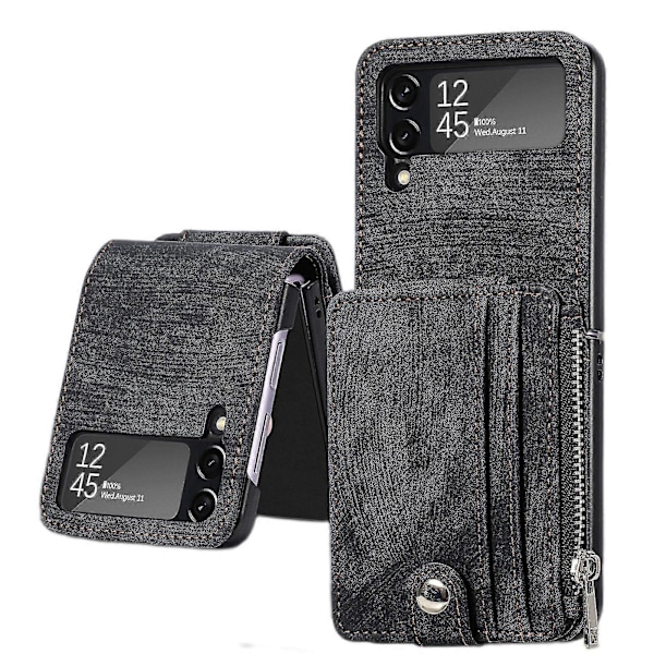 Til Galaxy Z Flip 4 Wallet Case med kortholder, 2 i 1 aftagelig, lynlås pung, slank Retro Pu læder beskyttende flip telefoncover