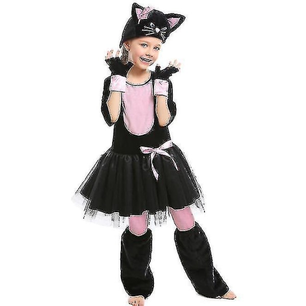 Hurtig levering kostume til pige Pink Black Cat Dress Suit Halloween Carnival Party Mardi Gras Cosplay 130-145CM