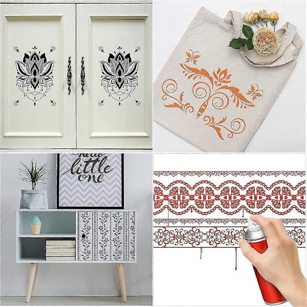 12 kpl Kukka Reunamuotti Sapluunat Mandala Sapluunat Uudelleenkäytettävät Leikkausmaalausmallit DIY Askartelusapluunoihin, 12 x 3,9 tuumaa