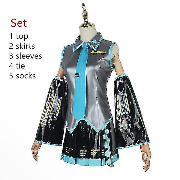 Ny trend Vocaloid Miku Cosplay Peruk Dräkt Nybörjare Framtida Halloween Kostym Man/hona Gray M