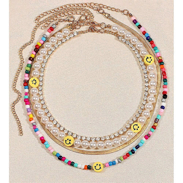 Bohemia Multilags Smiley Perle Regnbue Perlehalskæde til Kvinder Akryl Frugt Hjerte Perler Kæde Halskæder Strand Smykker