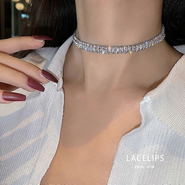 Koreansk hot sælgende modesmykker, kobber indlagt med zirkon, luksuriøs skinnende halskæde, sexet dame party halskæde