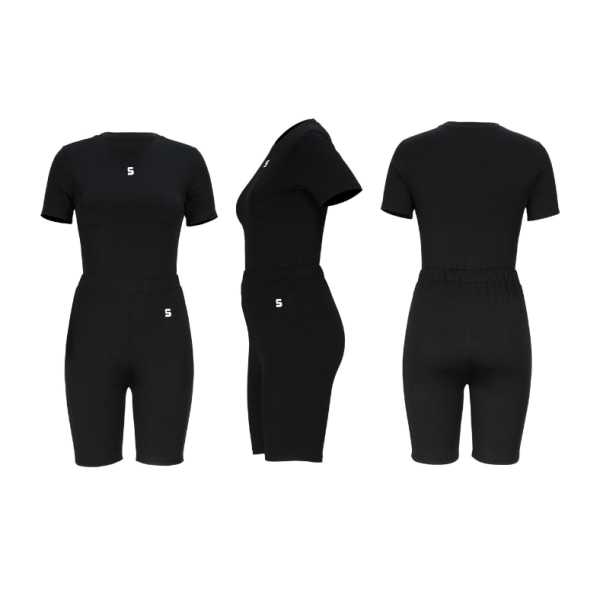 Sommartight yogabyxa set enfärgad tättslutande yogakläder i två set black M