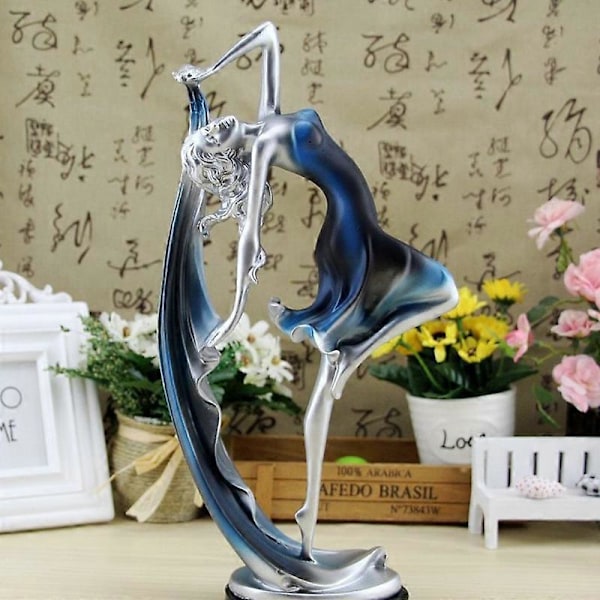 Kvinna Resin Figurin Matbordsdekoration Vacker Flicka Fin Staty Modern Heminredning Blå