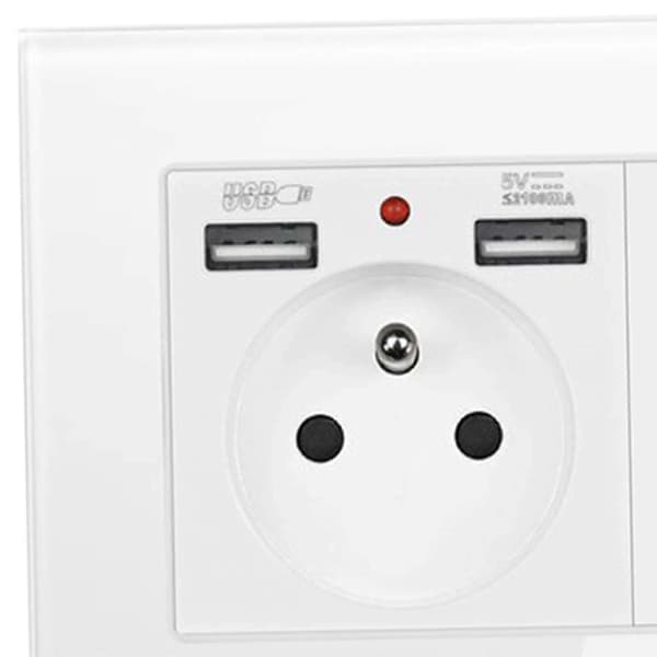Fransk 2.1A USB Vægstik Oplader 16A Duplex Stik Multi Stik