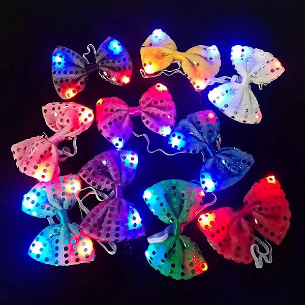 10 Stykker LED Lysende Paillet Butterfly Justerbar Slips Butterfly til Fest