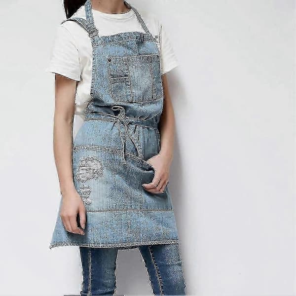 Almi Bomullsdenim Förkläde Justerbart Bakförkläde Matlagningsförkläde Med Fickor För Kök Present