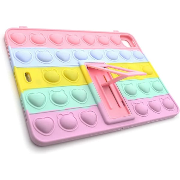 KATEA Sødt Silikone Cover, Pop Push Bubble Cover Kompatibelt med iPad 10.2 tommer 2019 / 2020, Stresslindrende Cover med Støttefod & Lanyard & Vedhæng (Regnbue)