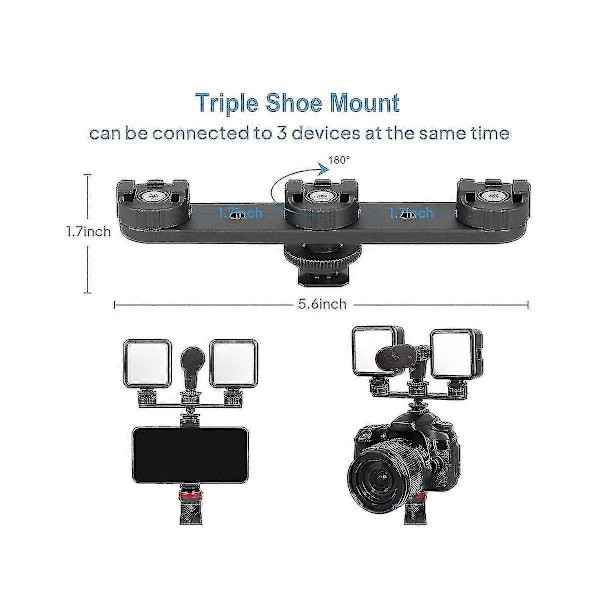 Trippel Cold Shoe-forlengelsesfeste Hot Shoe-adapter Forlengelsesstangbrakett med 1/4-skrue for stativ