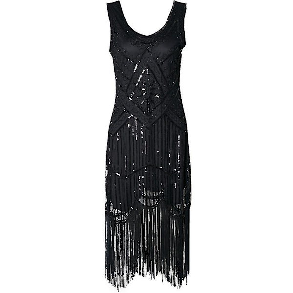 Halloween Lady 1920'er Festkjole Frynset Kostumekjole 20'er Pailletter Beaded Vintage Aftenfest Elegante Kjoler Black L