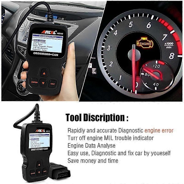 ANCEL AD310 Klassisk Förbättrad Universell OBD II Scanner Bilmotor Felkodsläsare CAN Diagnostisk Enhet Skanningsverktyg - Svart