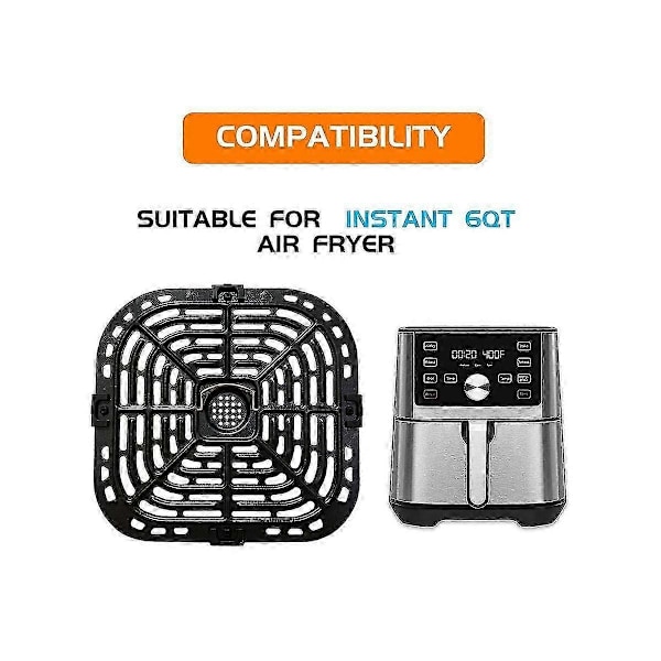 Luftfrityrgrillplate for Instants Vortex Plus 6QT luftfriter, Oppgradert firkantet grillpanne erstatningsdeler