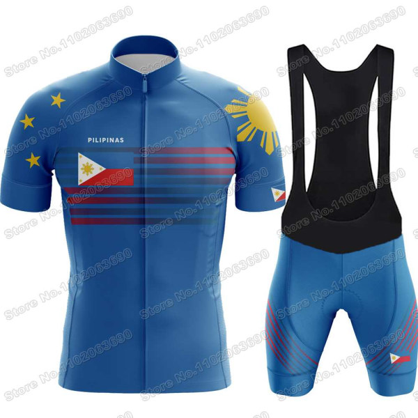 2023 Filippinerne Cykeltrøje Sæt Sommer Pilipinas Cykeltøj Mænd Road Bike Shirt Suit Cykel Bib Shorts MTB Sportswear 11 XS