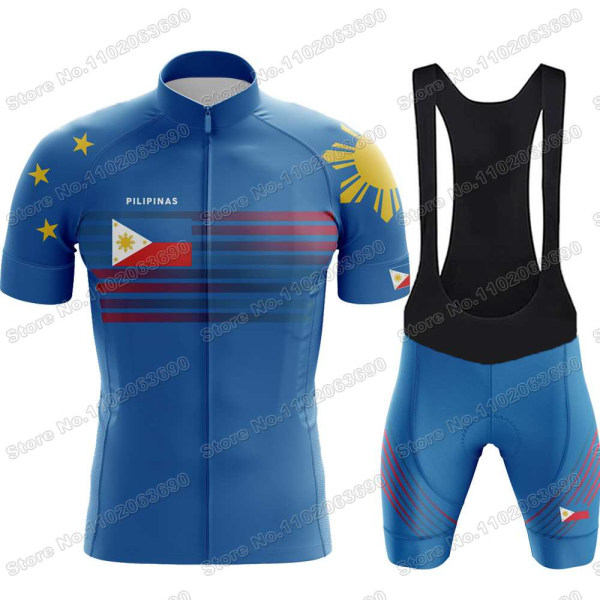 2023 Filippinerne Cykeltrøje Sæt Sommer Pilipinas Cykeltøj Mænd Road Bike Shirt Suit Cykel Bib Shorts MTB Sportswear 9 M